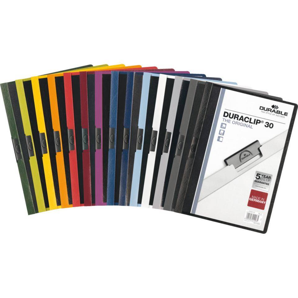 DURABLE Klemmmappe DURACLIP 30 A4, farbig sortiert, DIN A4, 25/VE-0