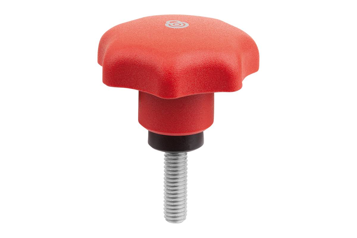 Norelem 06224-32A184X10, Star-Griff, mit Sicherheitsfunktion, thermoplastischer Kunststoff, verkehrsrot RAL 3020-1