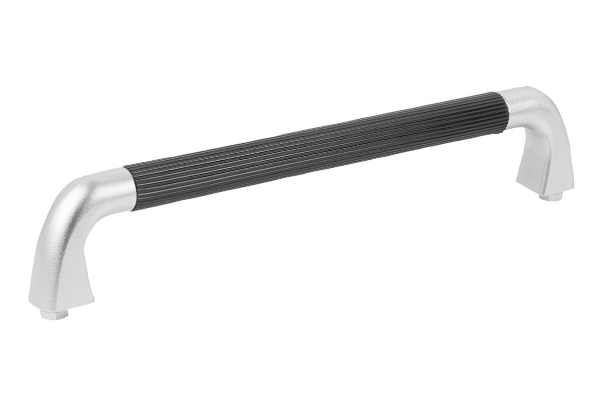 Norelem 06943-400084, Röhrenförmiger Griff, rostfreier Stahl, schwarzer Kunststoff gerippt-1
