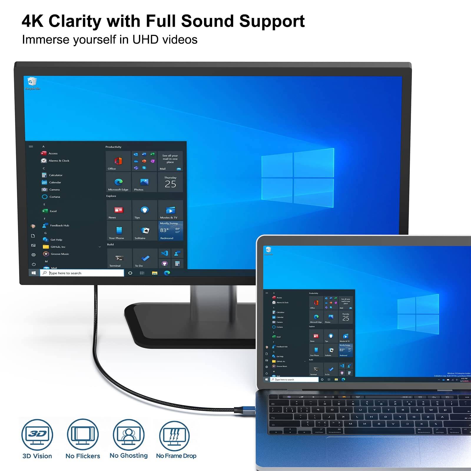 BENFEI USB C auf DisplayPort Kabel 1,8M (4K@144Hz/120Hz/60HZ, 2K@240Hz/144Hz)-3