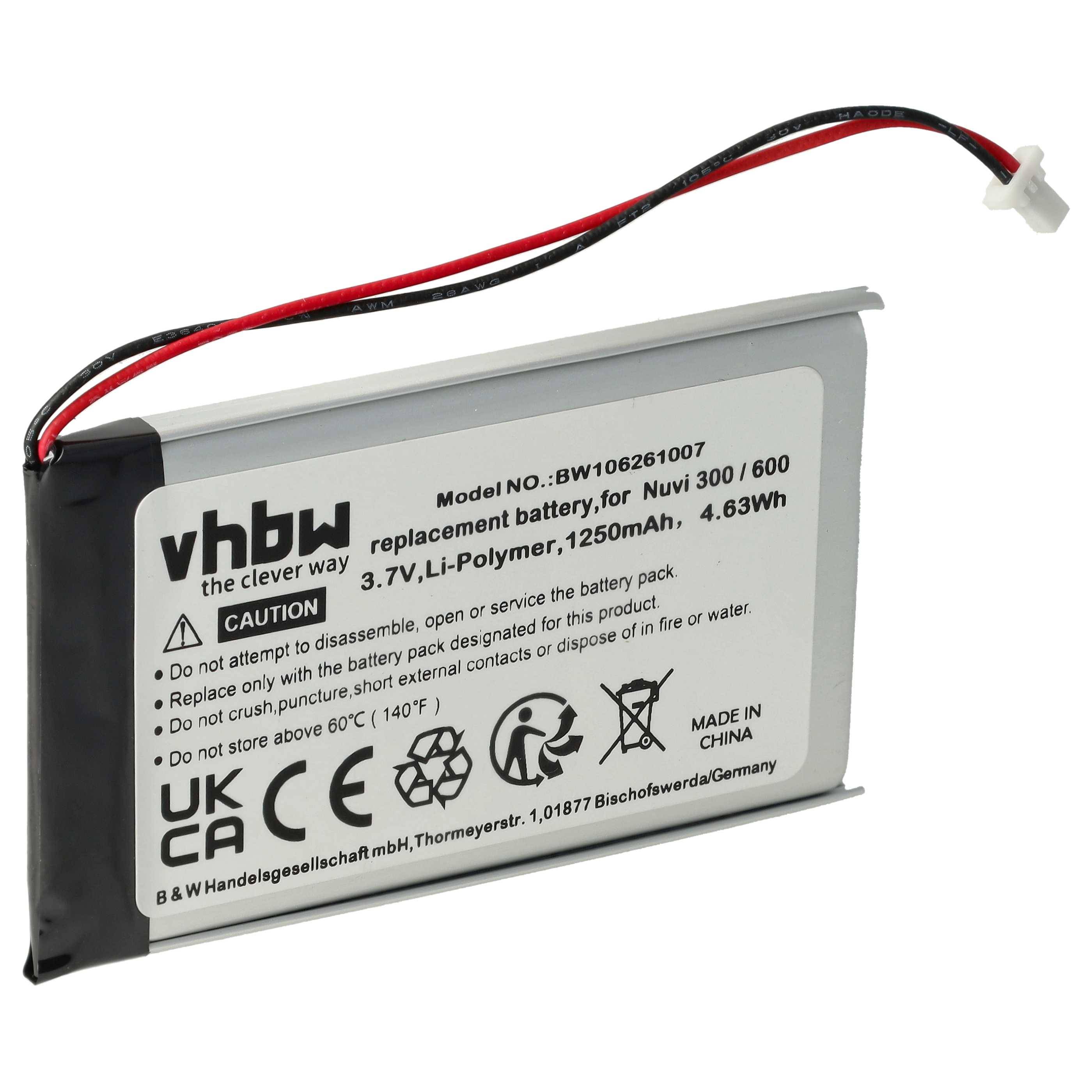 vhbw Akku kompatibel mit Garmin Nüvi 350 | 310t, 360, 350t, 370, 360t, 300, 310, 300t GPS Navigation Navi (1250 mAh, 3,7-0