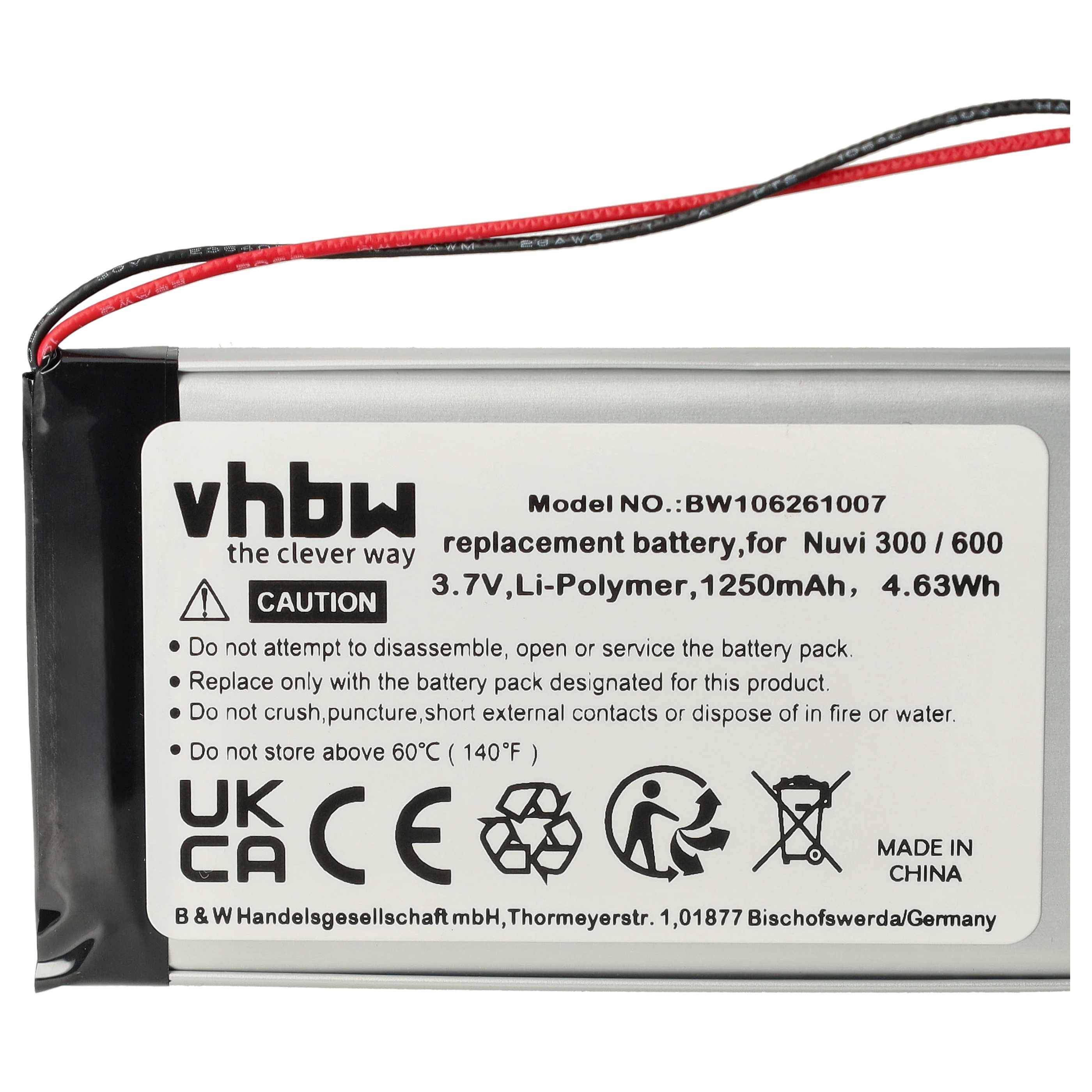 vhbw Akku kompatibel mit Garmin Nüvi 350 | 310t, 360, 350t, 370, 360t, 300, 310, 300t GPS Navigation Navi (1250 mAh, 3,7-4
