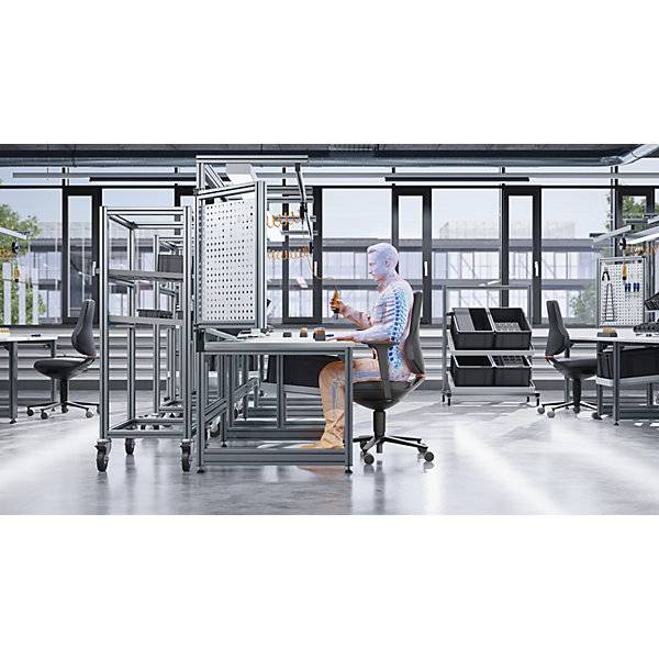 Arbeitsdrehstuhl TEXON Labor+Produktion mit Rollen Höhenverstellbereich 450 - 620 mm Kunstleder schwarz.-3