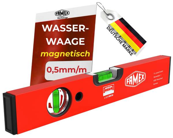 FAMEX 12786 Wasserwaage PRO magnetisch, 30cm, 2 Libellen, aus Leichtmetall