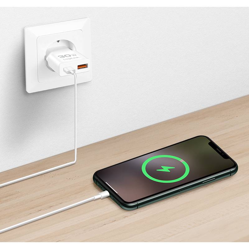 USB-Steckdosenadapter 1x USB-C PD USB-A QC weiß 30 Watt Eurostecker-0