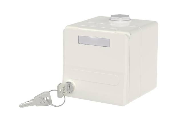 Metz IP44 Modul-AP-Gehäuse 1309470002-I m.Klappdeckel u.Schloss reinweiß Install.Baumaterial-0