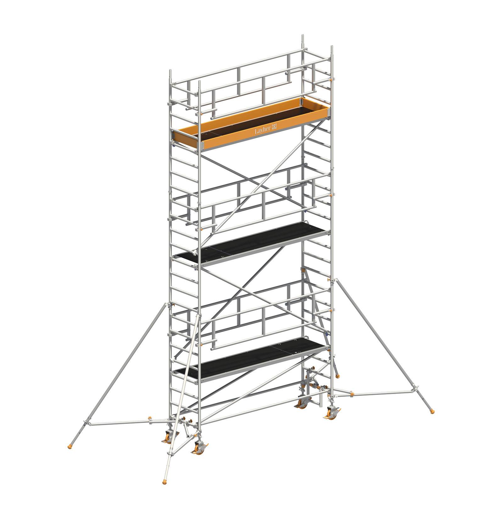 Layher Rollgerüst Uni Standard P2 Safety Plus mit Doppelgeländer und Gerüststützen 7,20m AH-0