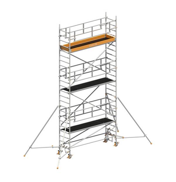 Layher Rollgerüst Uni Standard P2 Safety Plus mit Doppelgeländer und Gerüststützen 7,20m AH