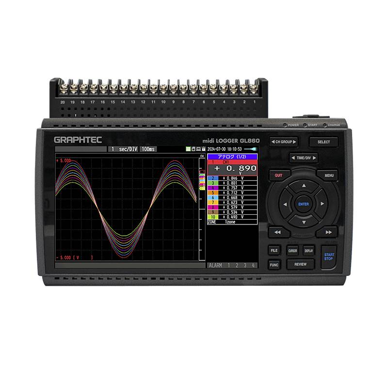 Graphtec GL860-EU-563 | Datenlogger, 20 Kanäle für Spannung (20 mV - 100 V), Temperatur und Luftfeuchte-0