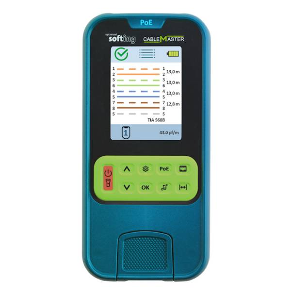 Softing 226102 | CableMaster PoE, handlicher Verdrahtungstester mit Farbdisplay und PoE Diagnose bis 90 W