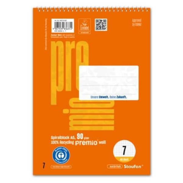 Spiralblock, A5, 40 Blatt, Lin.7, kariert, orange PREMIO 0