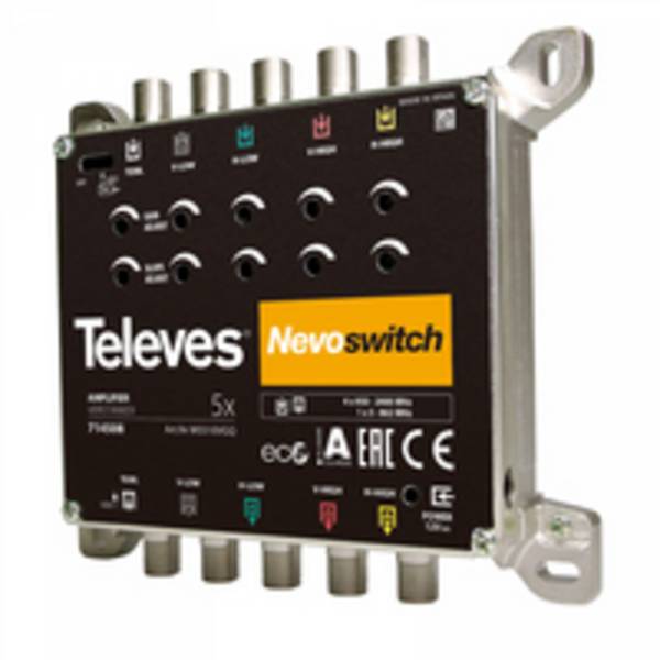 Televes 714508, 5 Eingänge, 5 Ausgänge, 950 - 2400 MHz, 47 - 862 MHz, 0 - 15 dB, IP20