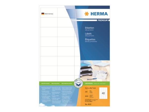 HERMA Premium - Papier - matt - permanent selbstklebend - weiß - 52.5 x 29.7 mm 8000 Etikett(en) (200 Bogen x 40)
