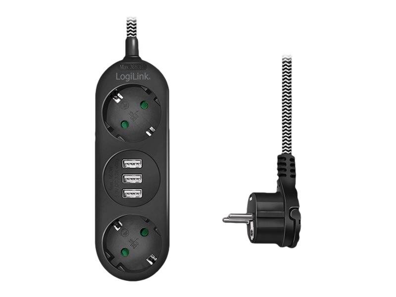 LogiLink - Steckdosenleiste - Wechselstrom 250 V - 3680 Watt - Ausgangsanschlüsse: 2 (3 x USB Typ A, 2 x CEE 7/3)-0