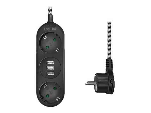 LogiLink - Steckdosenleiste - Wechselstrom 250 V - 3680 Watt - Ausgangsanschlüsse: 2 (3 x USB Typ A, 2 x CEE 7/3)