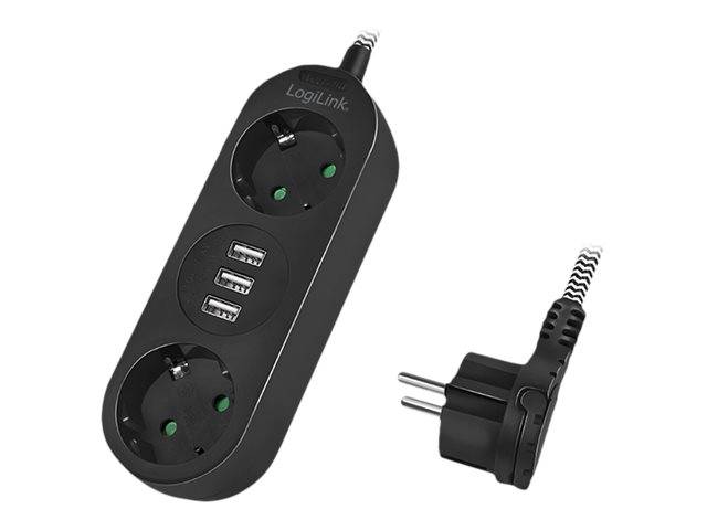 LogiLink - Steckdosenleiste - Wechselstrom 250 V - 3680 Watt - Ausgangsanschlüsse: 2 (3 x USB Typ A, 2 x CEE 7/3)-1