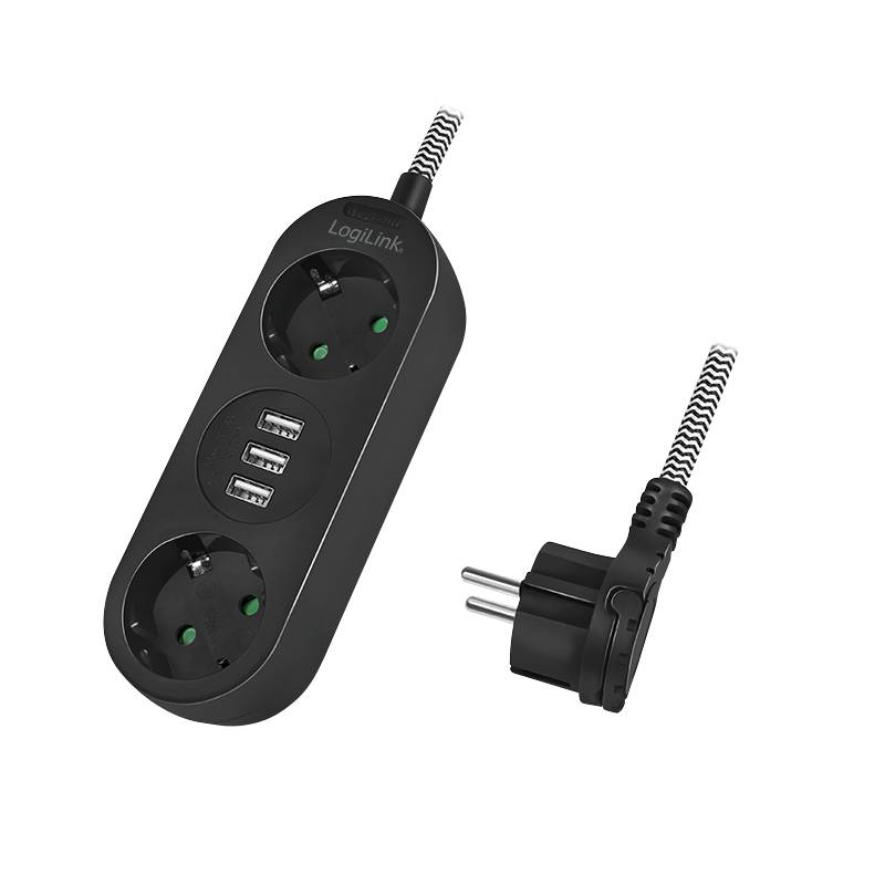 LogiLink - Steckdosenleiste - Wechselstrom 250 V - 3680 Watt - Ausgangsanschlüsse: 2 (3 x USB Typ A, 2 x CEE 7/3)-3
