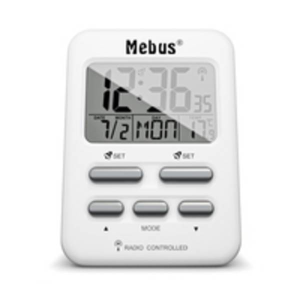 Mebus 25800, Digitaler Wecker, Rechteck, Weiß, 12/24 h, F, °C, Blau
