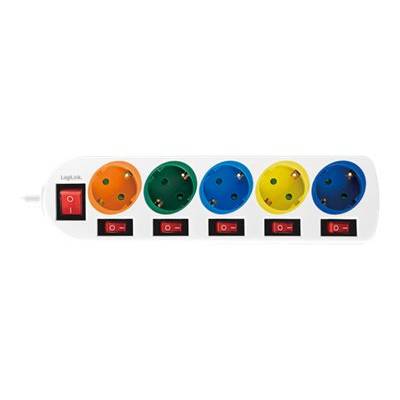 LogiLink Multicolor - Steckdosenleiste - Wechselstrom 250 V - 3680 Watt - Ausgangsanschlüsse: 5 (5 x Stecker CEE 7/3)-0
