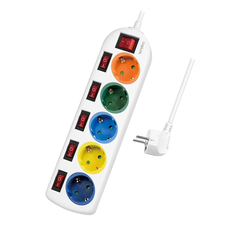 LogiLink Multicolor - Steckdosenleiste - Wechselstrom 250 V - 3680 Watt - Ausgangsanschlüsse: 5 (5 x Stecker CEE 7/3)-1
