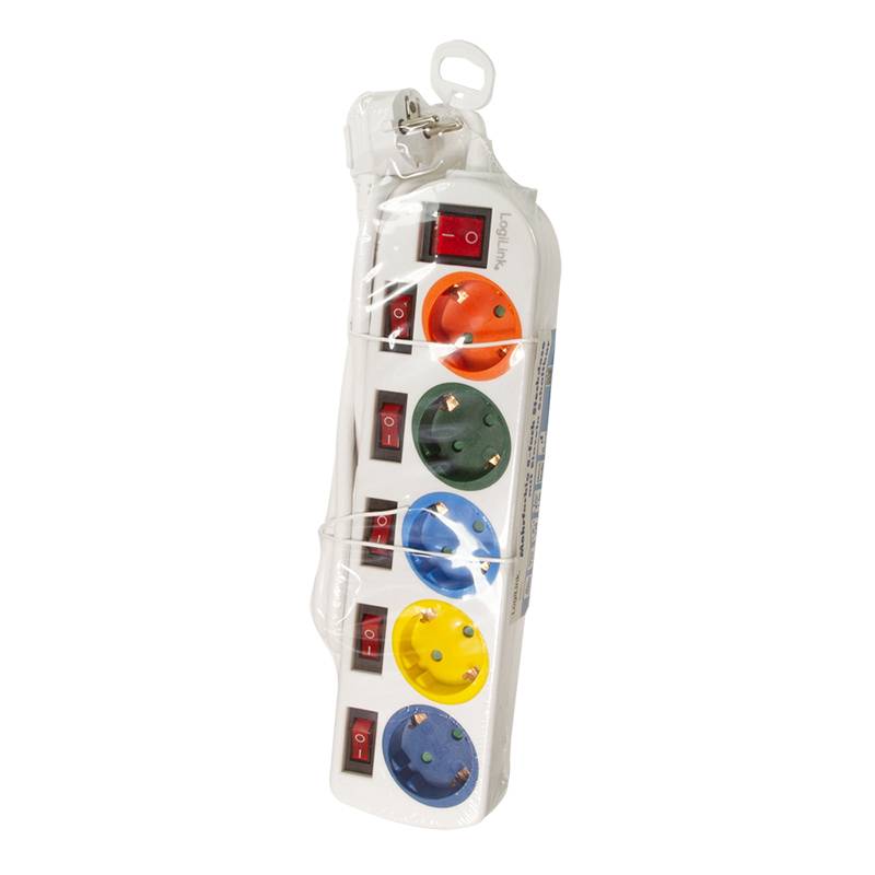 LogiLink Multicolor - Steckdosenleiste - Wechselstrom 250 V - 3680 Watt - Ausgangsanschlüsse: 5 (5 x Stecker CEE 7/3)-3