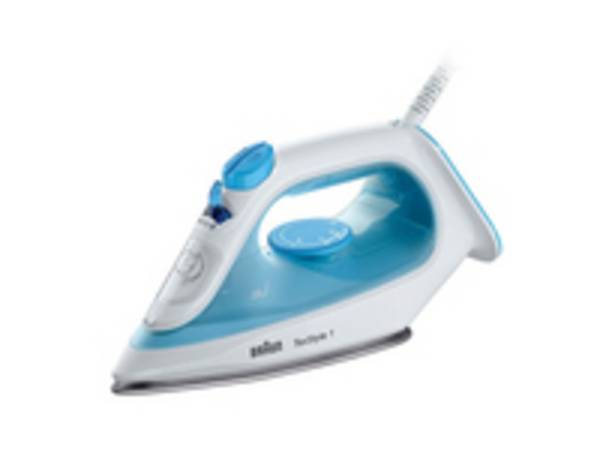 Braun TexStyle 1, Trocken- & Dampfbügeleisen, Keramik-Bügelsohle, 1,9 m, 120 g/min, Blau, Weiß, 0,22 l