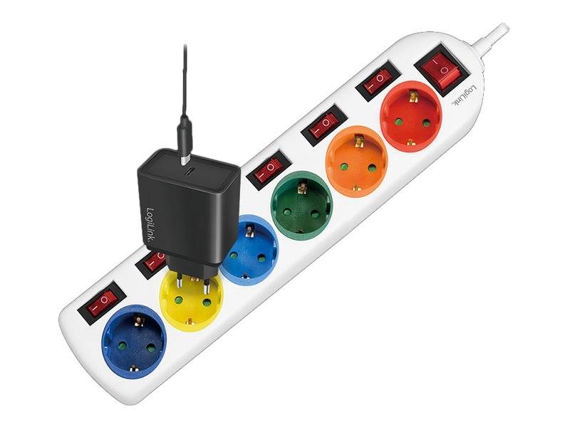 LogiLink Multicolor - Steckdosenleiste - Wechselstrom 250 V - 3680 Watt - Ausgangsanschlüsse: 6 (6 x Leistungs-CEE 7/3)-0