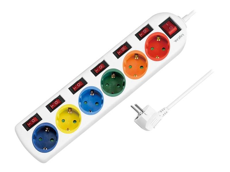LogiLink Multicolor - Steckdosenleiste - Wechselstrom 250 V - 3680 Watt - Ausgangsanschlüsse: 6 (6 x Leistungs-CEE 7/3)-1