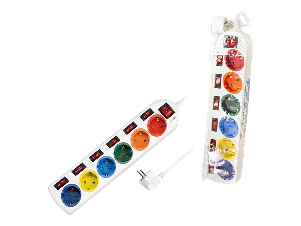 LogiLink Multicolor - Steckdosenleiste - Wechselstrom 250 V - 3680 Watt - Ausgangsanschlüsse: 6 (6 x Leistungs-CEE 7/3)-2