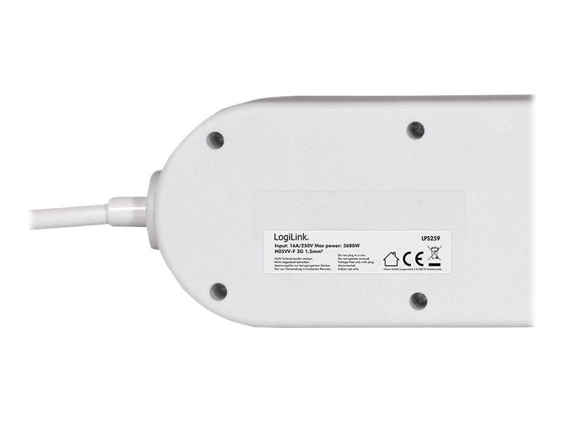 LogiLink Multicolor - Steckdosenleiste - Wechselstrom 250 V - 3680 Watt - Ausgangsanschlüsse: 6 (6 x Leistungs-CEE 7/3)-3