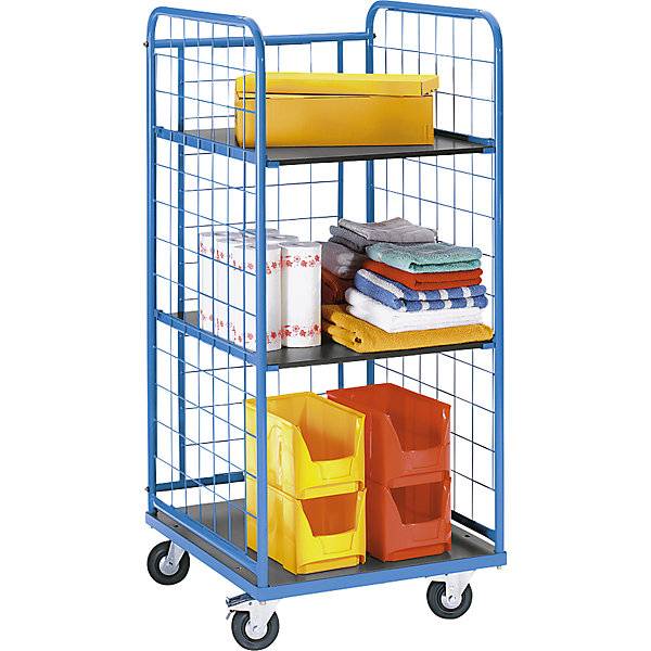Etagenwagen KOMPAKT Gitterverkleidung 3-seitig Ladefläche 750 x 650 mm mit 3 Etagenböden. TAKKT Industrial &-1