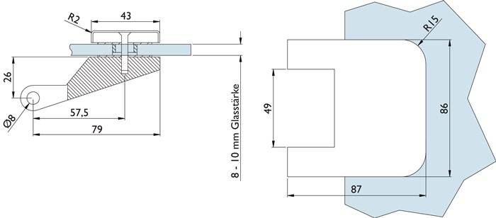 Glastürband 6325-20 LM Edelstahlfarbig rd f.3-teillig HERMAT-1