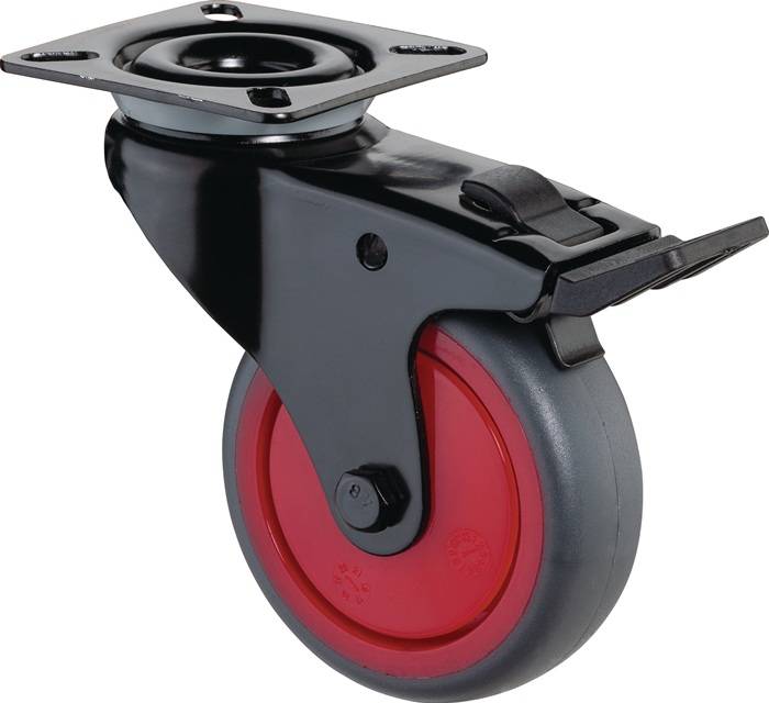 Lenkrolle m.Festst.D.50mm Trgf.50kg m.Platte m.Festst.Gum.grau BS ROLLEN