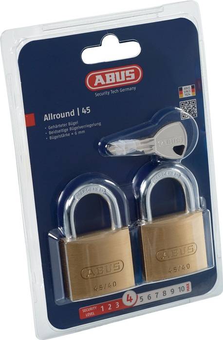 Zylindervorhangschloss 45/40 Twins B/SB Schlosskörper-B.39mm MS gl.ABUS-0