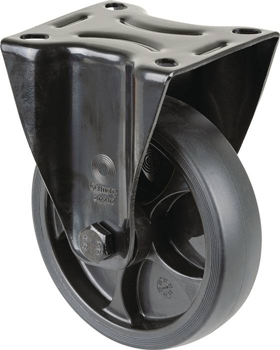 Bockrolle D.125mm Trgf.120kg Gum.Platte L104xB80mm Farbe Rl.schwarz BS ROLLEN