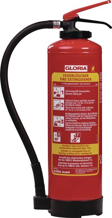 Fettbrandfeuerlöscher FA 6 EASY 6l aufladb.Brandkl.13 A 75 F m.Wandh.GLORIA-0