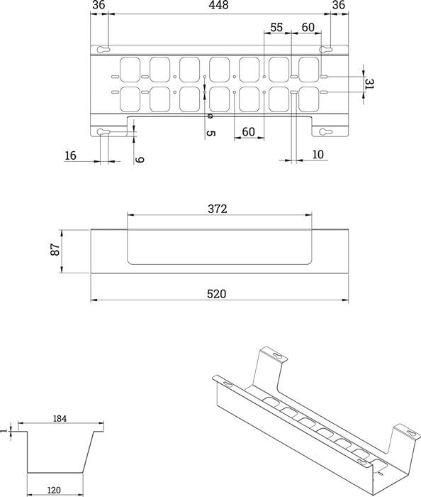 Kabelwanne BOXIT V Metall schwarz L.520mm B.120mm BMB-1