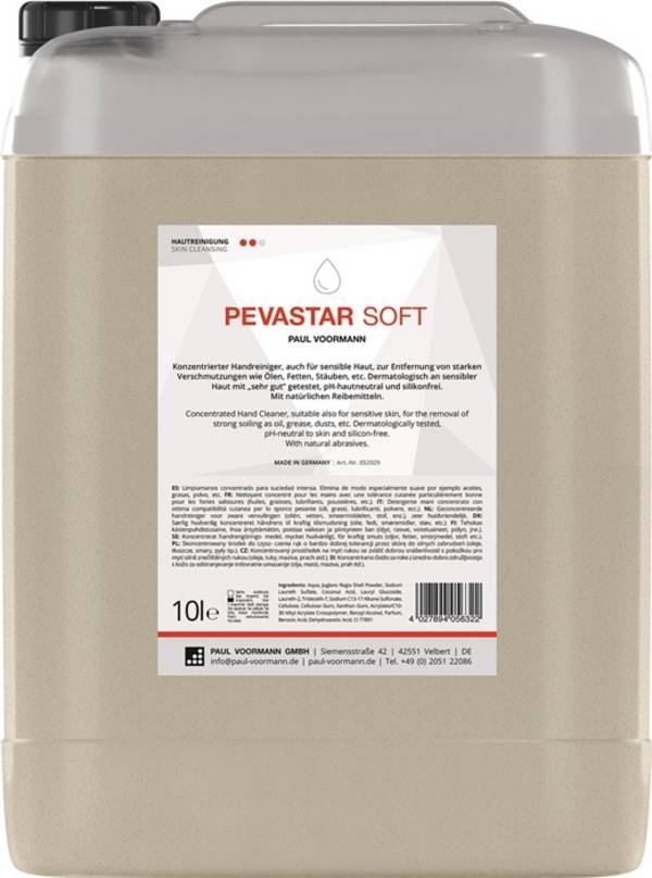 Handreinigung PEVASTAR SOFT 10l silikon- u.lösemittelfrei Kanister PAUL VOORMANN