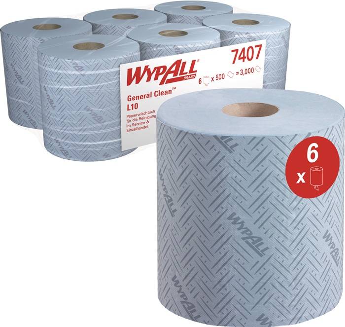 Putztuch WYPALL L10 7407 L.ca.380xB.ca.183mm blau 1-lagig,perforiert,RCS 6 RL/KT-0