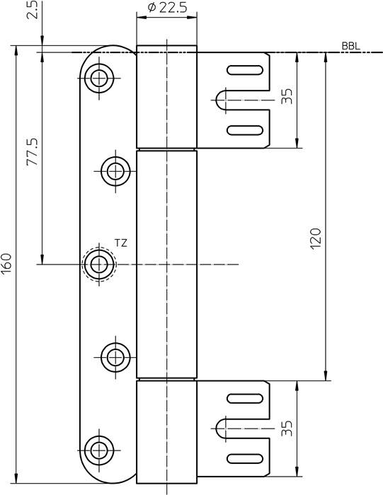 Objektband VN 8938/160 FD STA m.vern.160kg 22,5mm DIN L/R-1