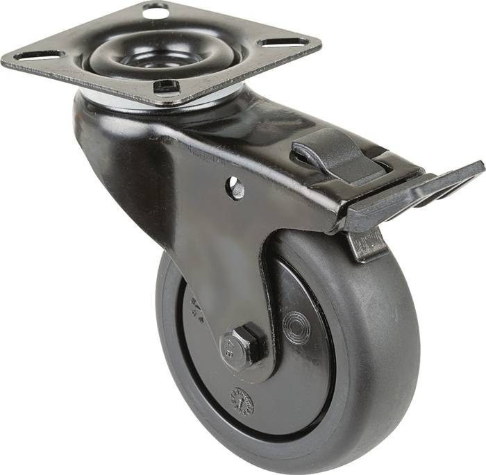 Lenkrolle m.Festst.D.50mm Trgf.50kg m.Platte m.Festst.Gum.schwarz BS ROLLEN