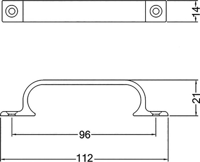 Handgriff A.21mm L.112mm B.14mm Alu.silberf.elox.Löcher 2,D.4,3mm HERMETA-1