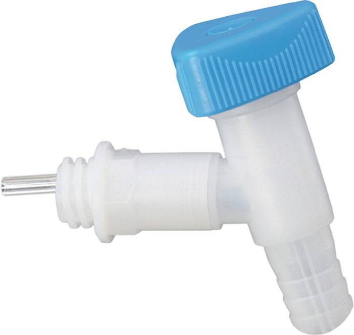 Huenersdorff Ablasshahn 550100 mit Breitgewinde 22 mm fuer Kanister, natur, mit blauem Drehgriff, Tuelle Aussen-Drm 19 m-0