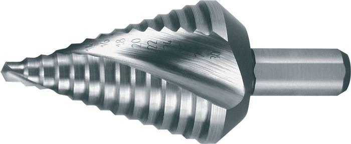 Stufenbohrer Bohrber.4-30mm HSS Spiralnut Gesamt-L.72mm Z.2 Stufen 14 RUKO-0