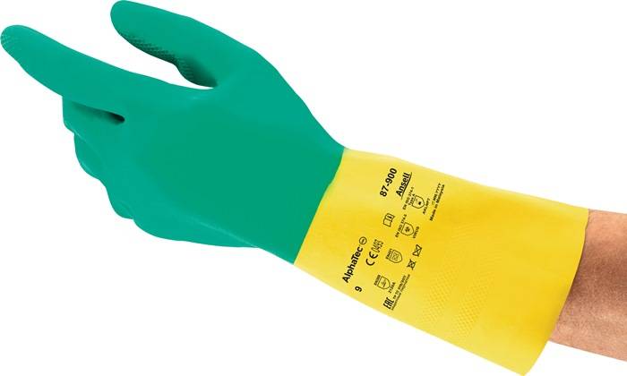 Chemiehandschuh AlphaTec® 87-900 Gr.8,5-9 grün/gelb EN 388,EN 374,EN 421-0