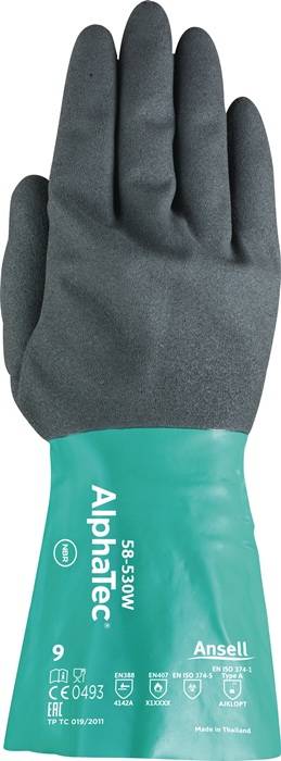 Chemiehandschuh Alpha-Tec 58-530W Gr.9 grün/grau EN 388,EN 374,EN 1149 Kat.III-0