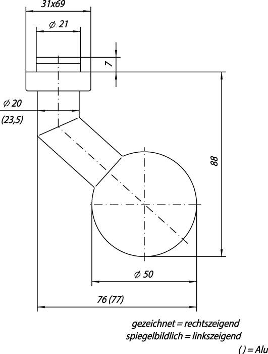 Profiltürknopf OGRO 3548V/6620 ER Material VA ER fest OGRO-1