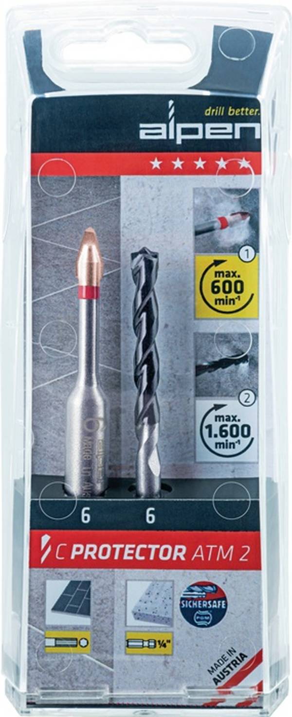 Feinsteinzeugfliesenbohrerset C PROTECTOR D.6mm 2 St./Set ALPEN