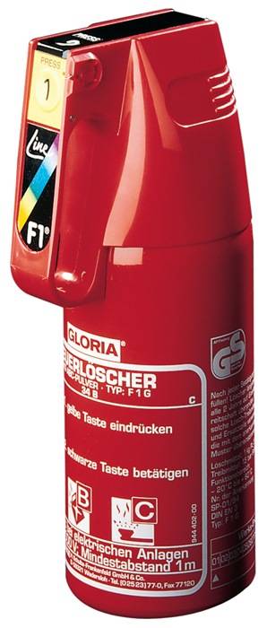 KFZ-Pulverfeuerlöscher 1kg m.Dauerdruck Brandkl.8 A 34 B C o.Manom.+Halt.GLORIA-0