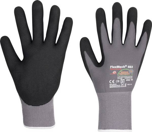 Handschuhe FlexMech 663 Gr.9 grau/schwarz Nylon/Elastan/Nitrilschaum 10 PA